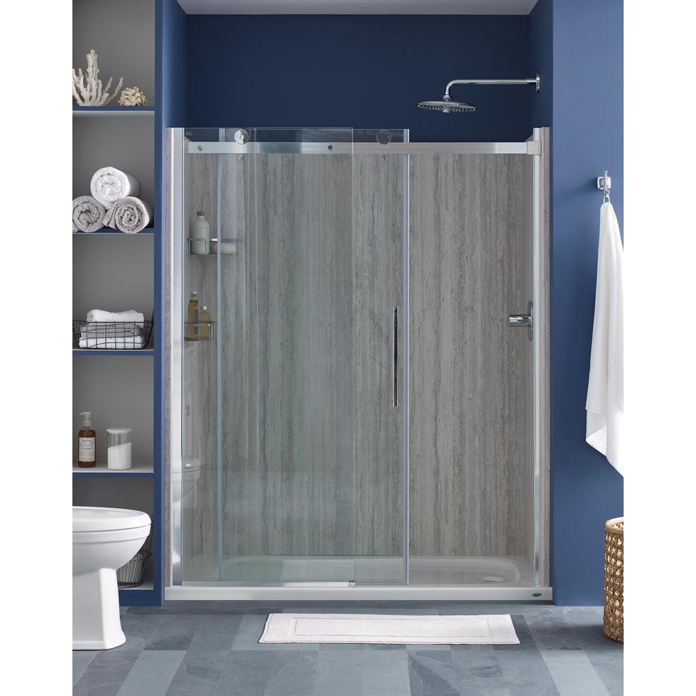 Passage 32 in. x 60 in. x 72 in. 4-Piece Glue-Up Alcove Shower Wall in Pewter Travertine - Super Arbor