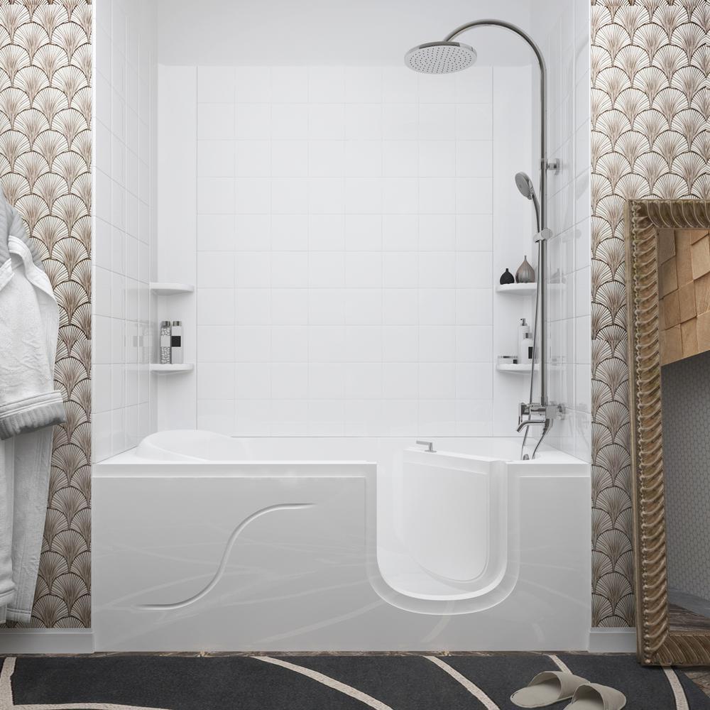 5 ft. Walk-in Non-Whirlpool Bathtub with 6 in. Tile Easy Up Adhesive Wall Surround in White - Super Arbor