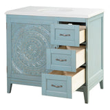 Chennai 37 in. W Single Vanity in Blue Wash with Engineered Stone Vanity Top in Crystal White with White Sink - Super Arbor