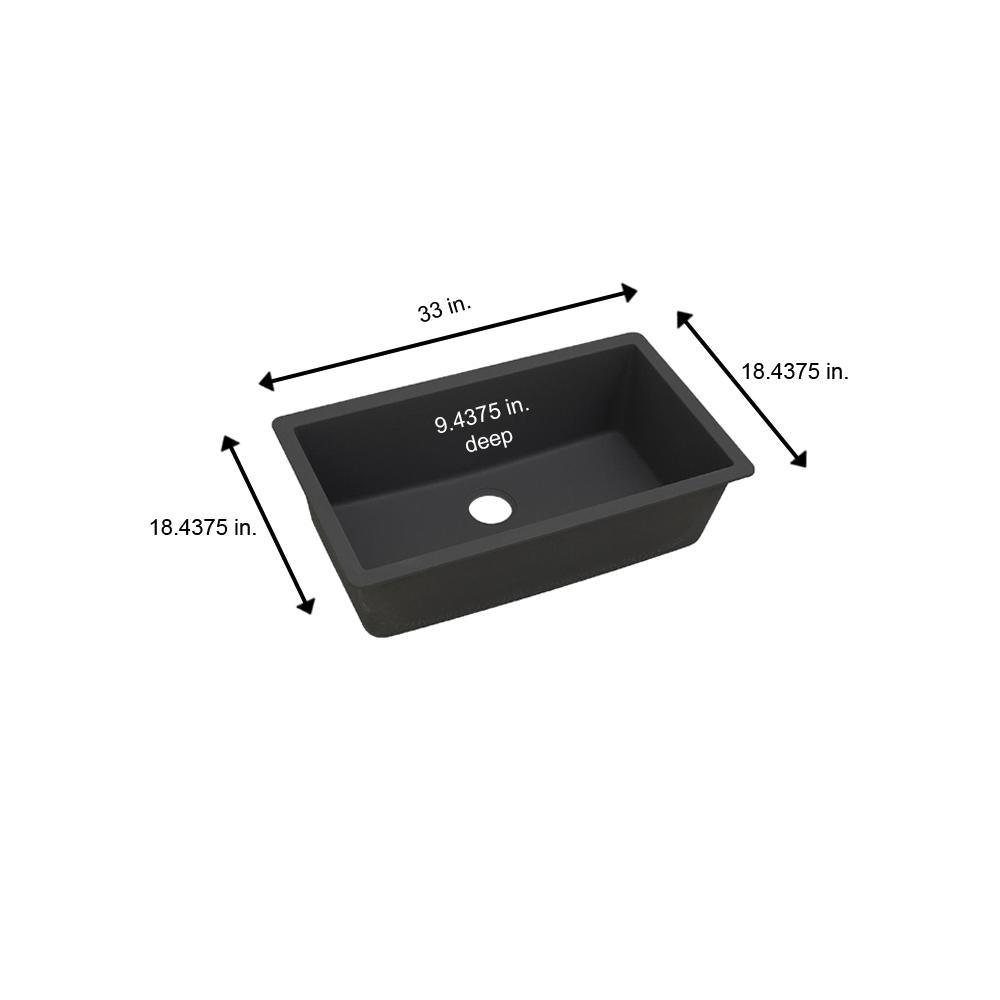 Quartz Classic Undermount Composite 33 in. Single Bowl Kitchen Sink in Black - Super Arbor