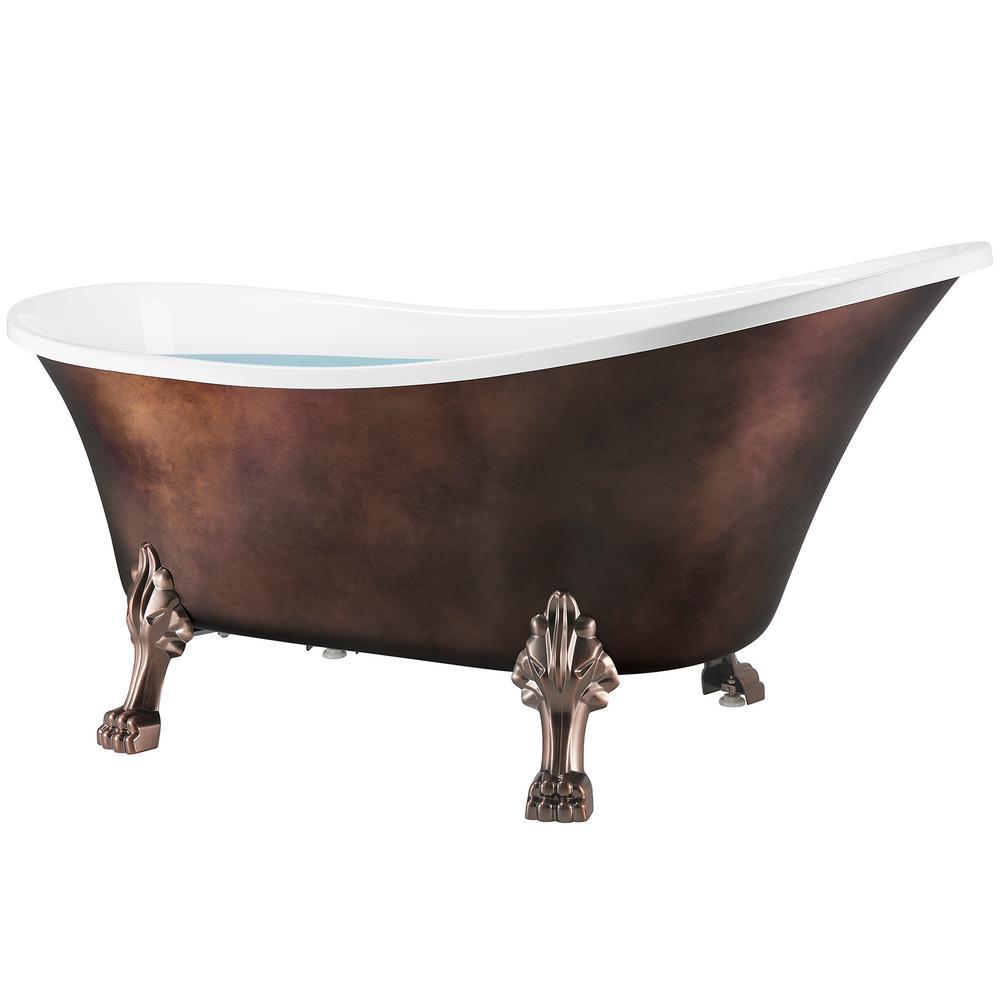 60 in. Fiberglass Slipper Clawfoot Non-Whirlpool Bathtub in Matte Antique Brass - Super Arbor