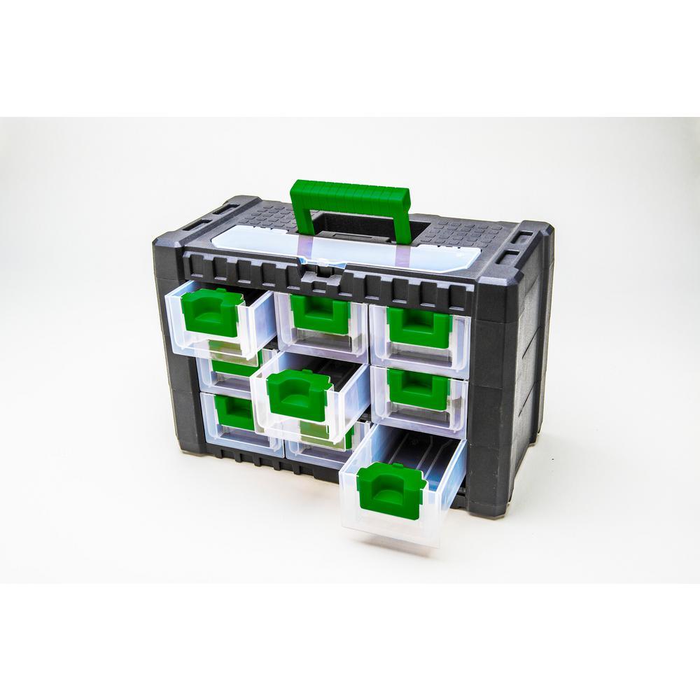 15 in. 9-Drawer Plastic Tool Box in Green or Black - Super Arbor