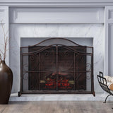 Pendleton Modern Black and Copper Three Panel Iron Fire Screen with Door - Super Arbor