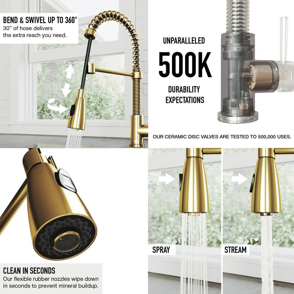 Brant Single-Handle Pull-Down Sprayer Kitchen Faucet with Soap Dispenser in Matte Gold - Super Arbor