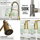 Brant Single-Handle Pull-Down Sprayer Kitchen Faucet with Soap Dispenser in Matte Gold - Super Arbor
