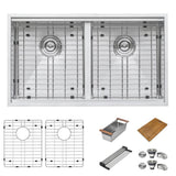 33 in. Double Bowl 50/50 Undermount 16-Gauge Stainless Steel Ledge Workstation Kitchen Sink with Accessories - Super Arbor