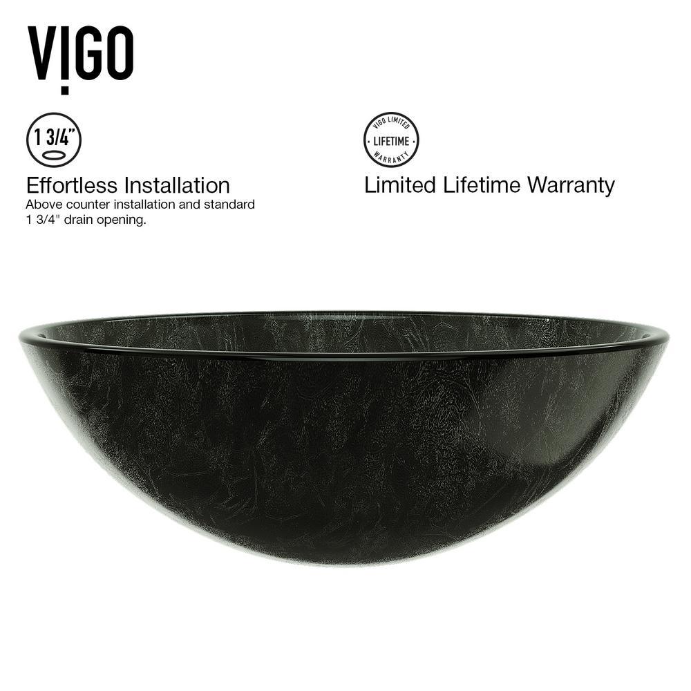 Onyx Glass Vessel Bathroom Sink in Gray with Olus Faucet in Matte Gold - Super Arbor