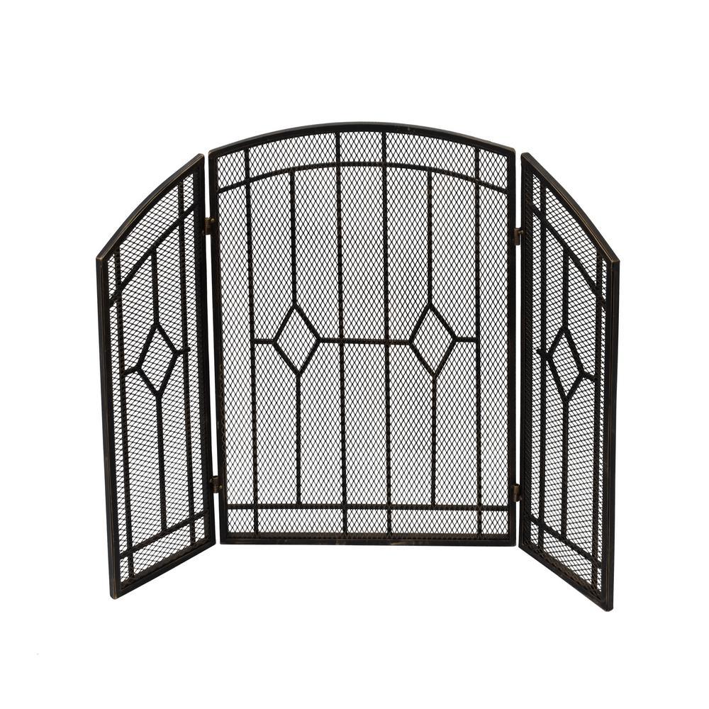 Gilmer Contemporary Black and Copper Three Panel Iron Fire Screen - Super Arbor