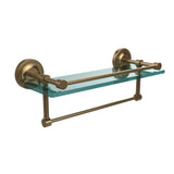 16 in. L  x 5 in. H  x 5 in. W Gallery Clear Glass Bathroom Shelf with Towel Bar in Polished Nickel - Super Arbor