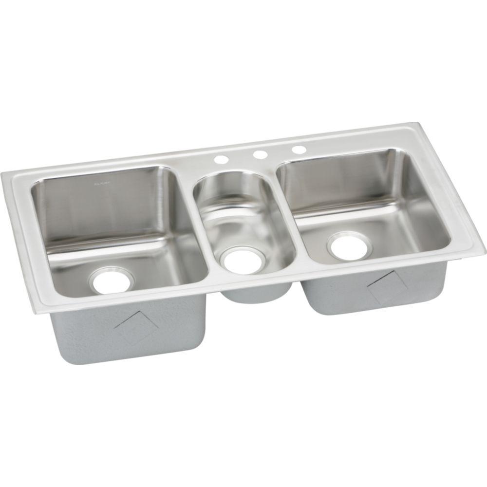 Lustertone Drop-In Stainless Steel 43 in. 3-Hole Triple Bowl Kitchen Sink - Super Arbor