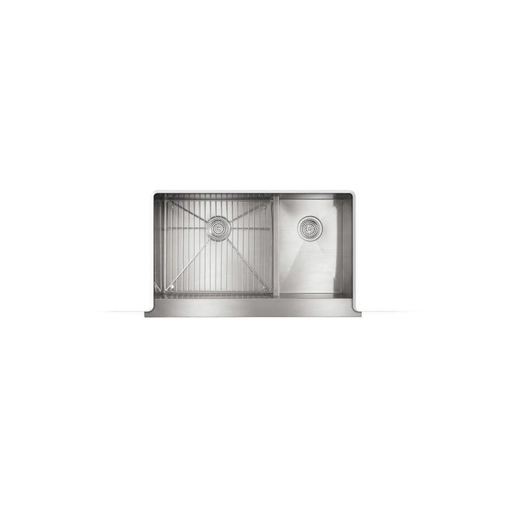 Vault Farmhouse Apron Front Smart Divide Undermount Stainless Steel 36 in. Double Bowl Kitchen Sink Kit with Basin Rack