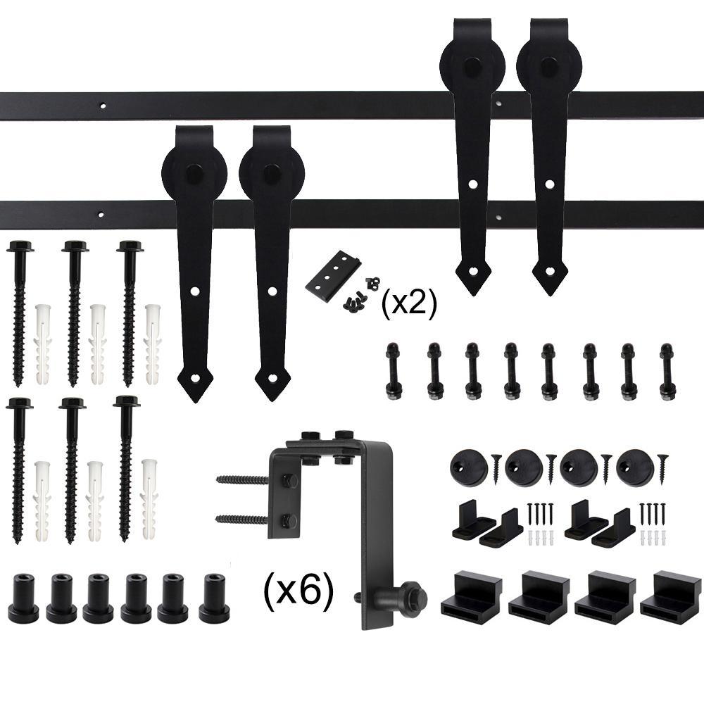 8 ft./96 in. Country Style Bypass Steel Sliding Barn Wood Door Hardware Roller Track Kit for Wood and Concrete Wall - Super Arbor