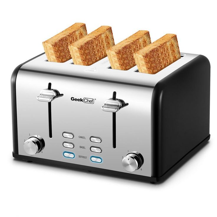 1650 W 4-Slice Silver Wide Slot Toaster with Dual Control Panels of Bagel, Defrost and Cancel Function
