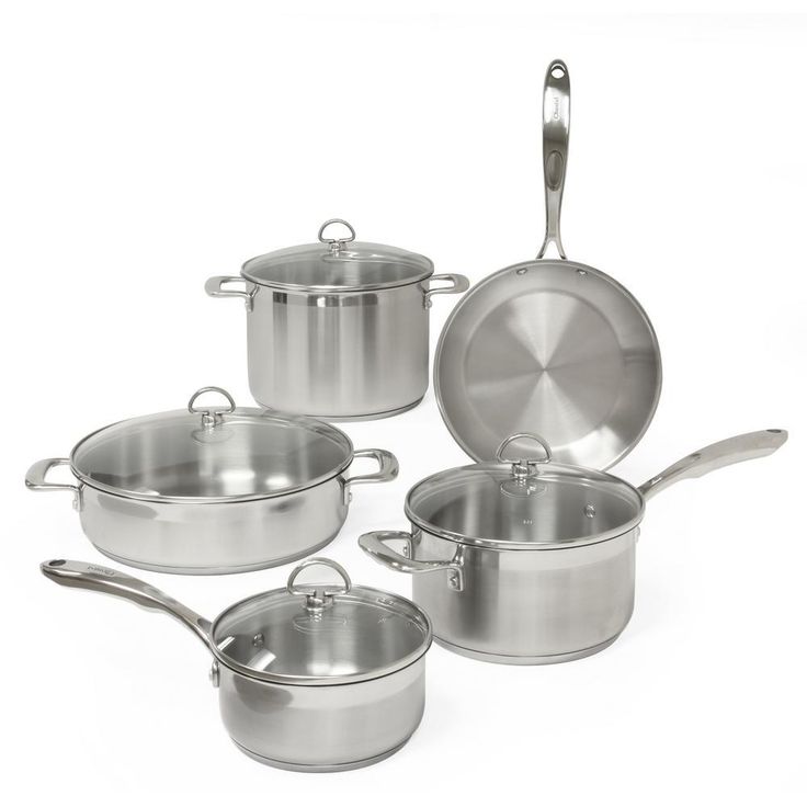 Induction 21 Steel 9-Piece Stainless Steel Cookware Set in Brushed Stainless Steel