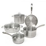 Induction 21 Steel 9-Piece Stainless Steel Cookware Set in Brushed Stainless Steel