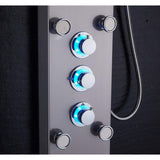 53 in. 10-Jet Shower Panel System in Brushed Nickel with LED Rainfall Waterfall Shower Head Handshower and Tub Spout