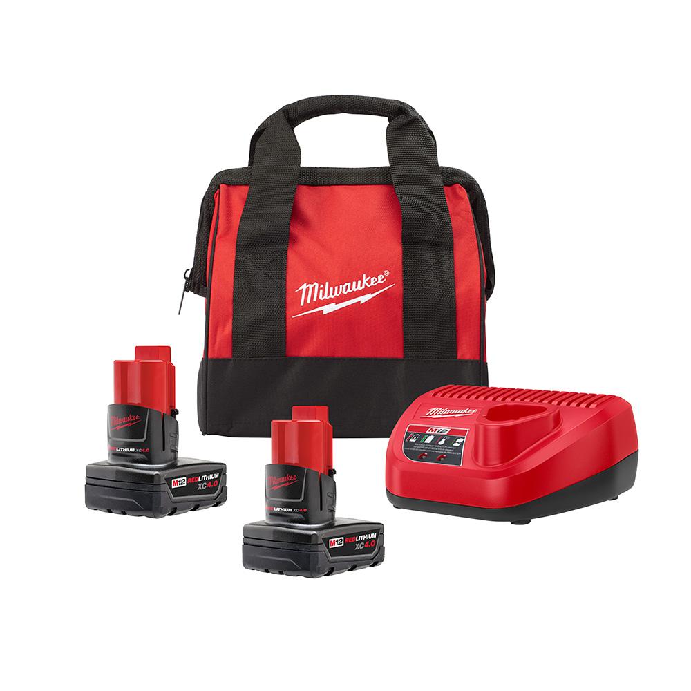M12 12-Volt Lithium-Ion XC Extended Capacity 6.0Ah Battery Pack W/ Two 4.0 Ah Batteries, Charger & Tool Bag