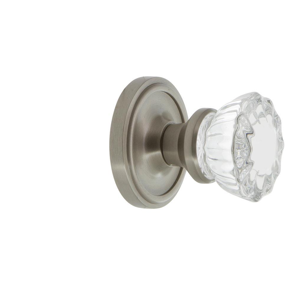 Classic Rosette 2-3/8 in. Backset Satin Nickel Privacy Bed/Bath Crystal Glass Door Knob - Super Arbor