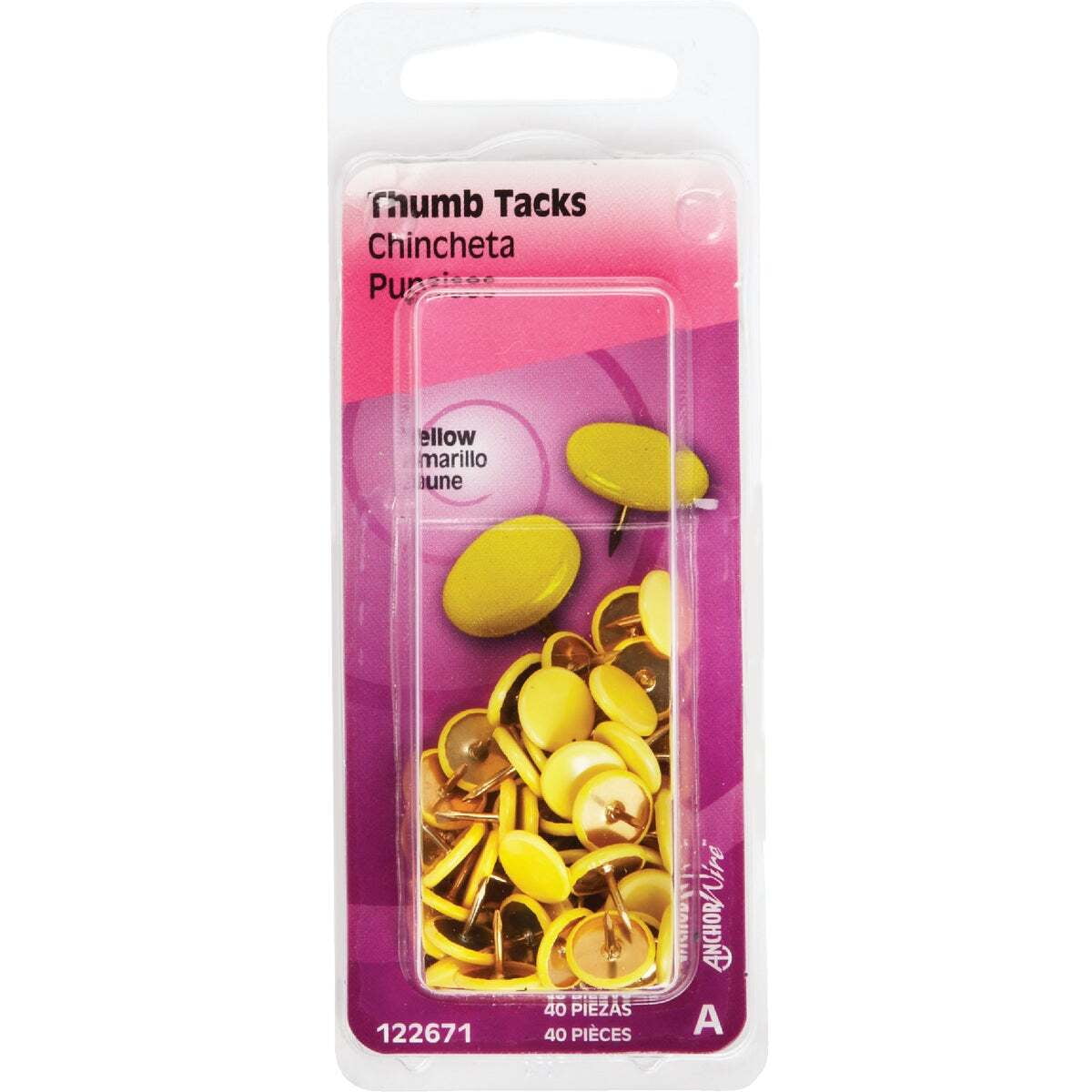Hillman 0.375 in. Yellow Steel Thumb Tacks, 40-Pack