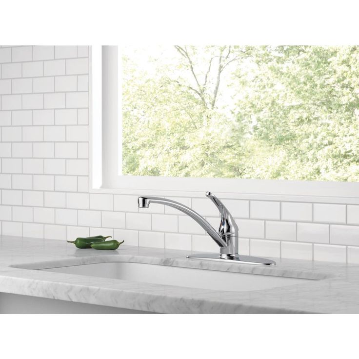 Delta Foundations Chrome 1-Handle Deck-Mount Low-Arc Handle Kitchen Faucet (Deck Plate Included)