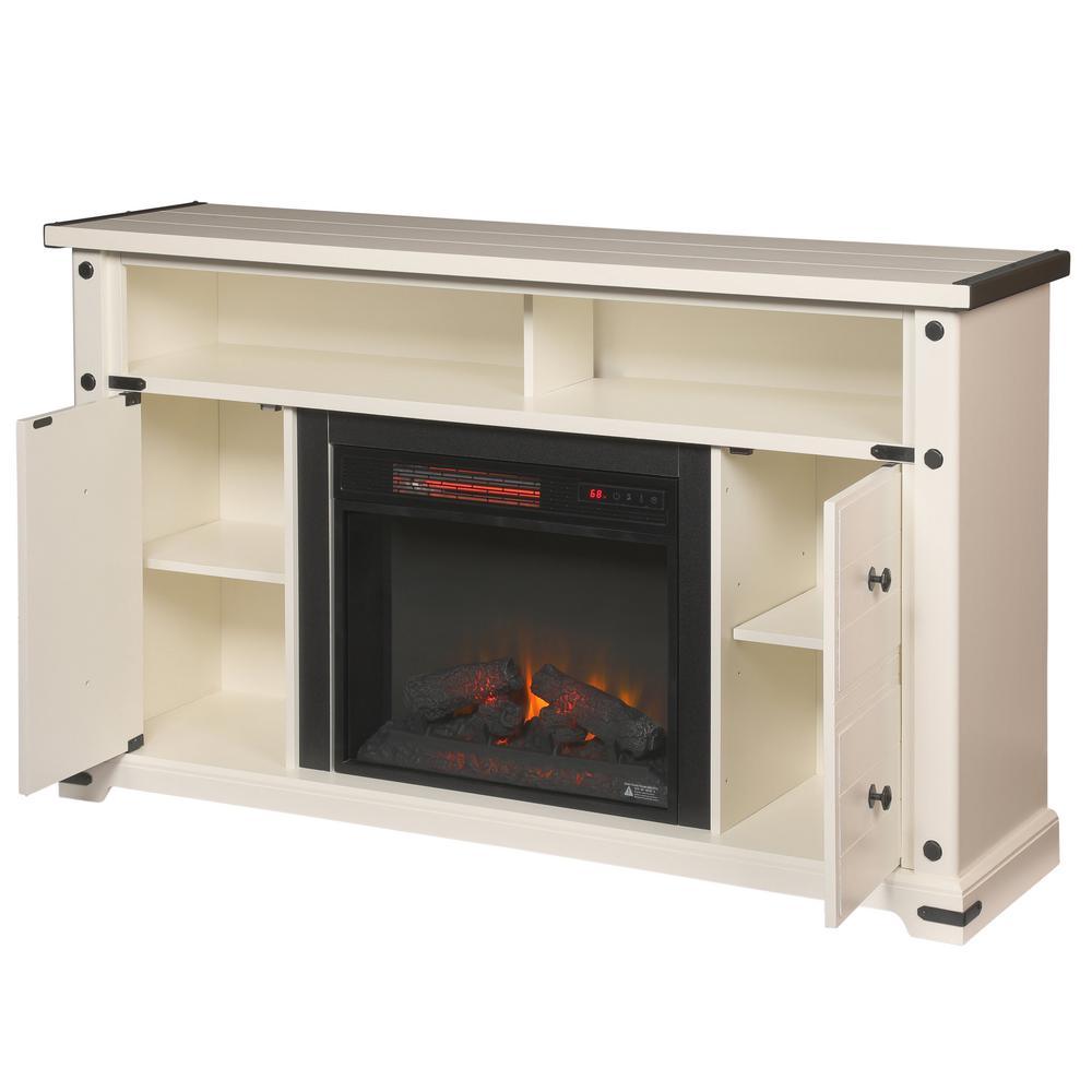 Brannen 60 in. Freestanding Industrial Media Console Electric Fireplace TV Stand in White - Super Arbor