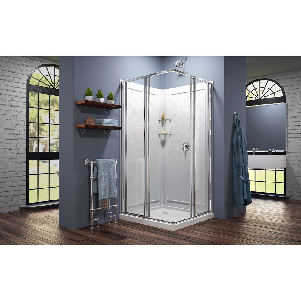 Cornerview 36x36x76.75 in. Framed Corner Sliding Shower Enclosure in Chrome with Acrylic Base and Back Walls Kit - Super Arbor