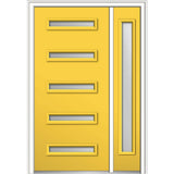 53 in. x 81.75 in. Davina Frosted Glass Left-Hand Inswing 5-Lite Modern Painted Steel Prehung Front Door with Sidelite - Super Arbor