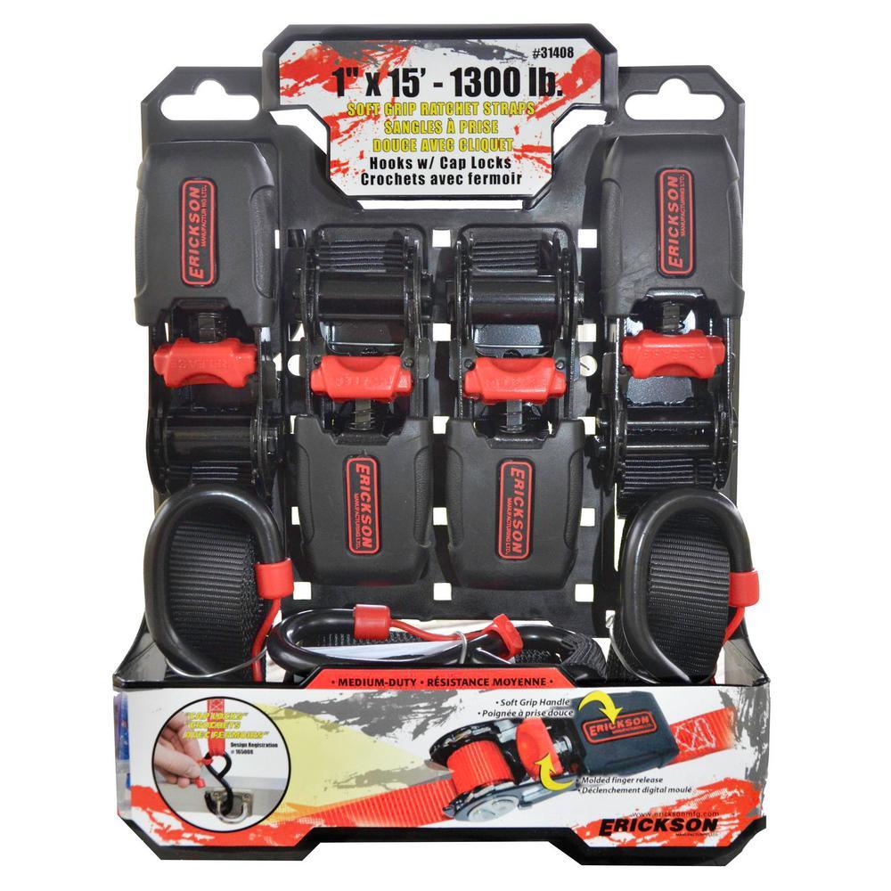 15 ft. x 1 in. Ratchet Strap with Cap Locks (4-Pack) - Super Arbor