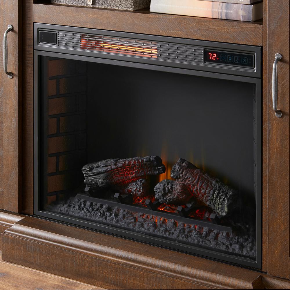 Chastain 68 in. Freestanding Media Console Electric Fireplace TV Stand with Sliding Bar Door in Rustic Walnut - Super Arbor
