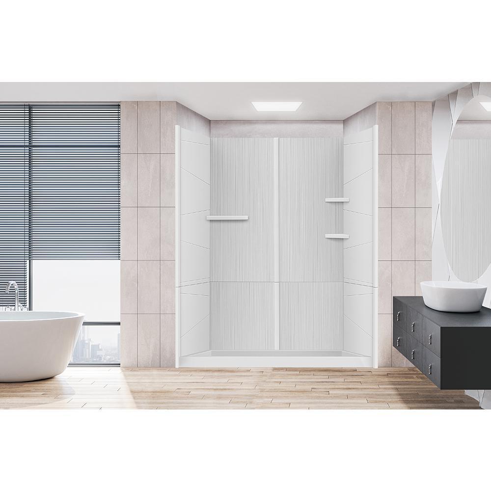 Prairie 60 in. W x 90 in. H 8-Piece Glue Up Cultured Marble Alcove Shower Wall Surround in Matte White w/Shelves, Trims - Super Arbor