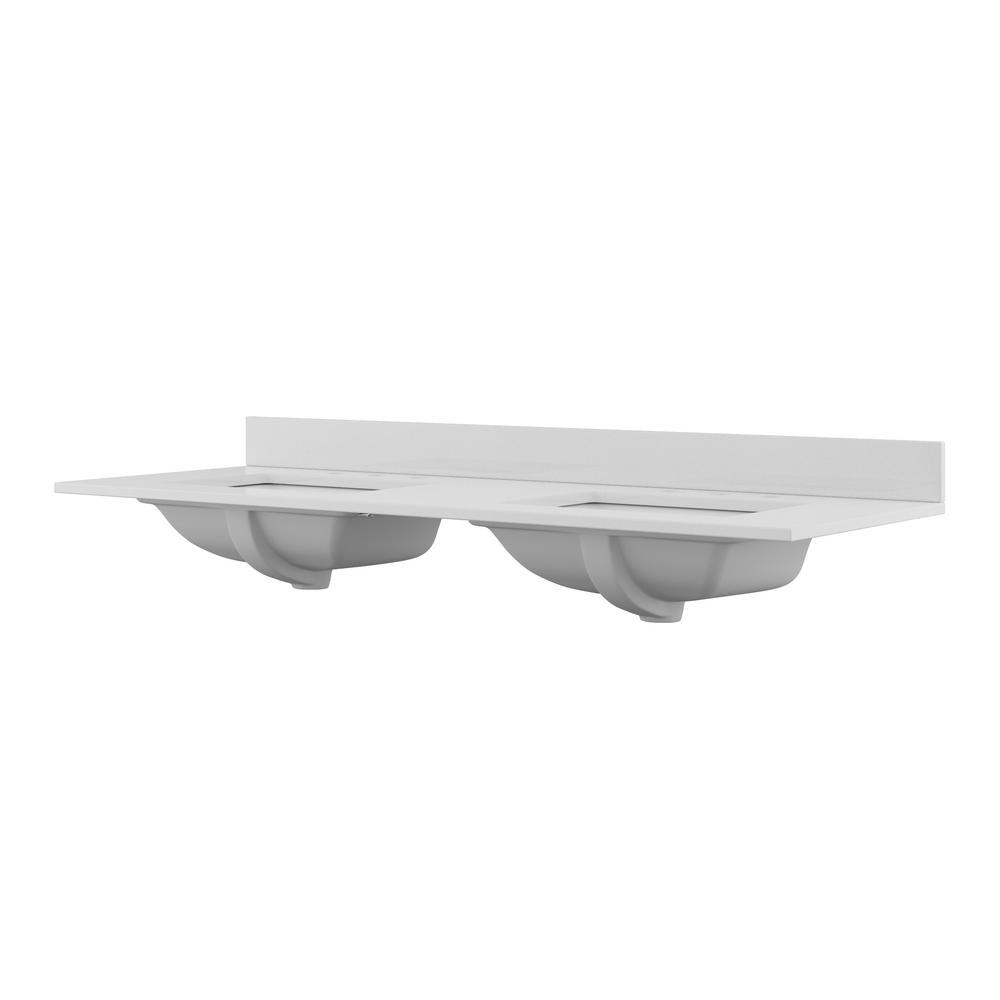 61 in. W x 22 in. D Quartz Double Basin Vanity Top in Snow White with White Basins - Super Arbor