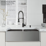 Oxford Stainless Steel 33 in. Double Bowl Flat Farmhouse Apron-Front Workstation Kitchen Sink with Accessories - Super Arbor