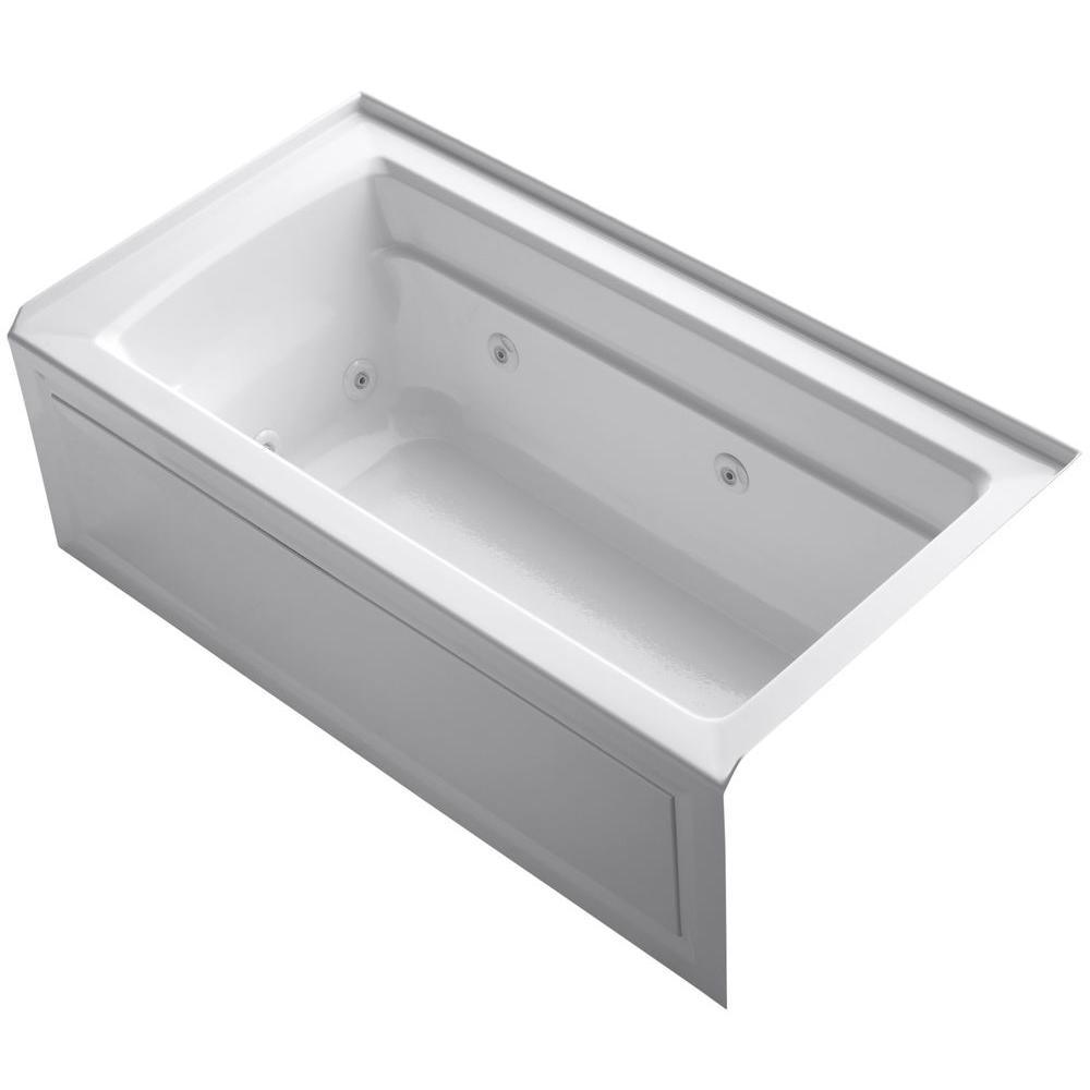Archer 5 ft. Left-Drain Rectangular Alcove Whirlpool Bathtub in Biscuit - Super Arbor