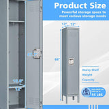 LISSIMO 66 in. 2-Shelf Steel Metal Locker for Home, 1 Door Dressing Room, Gym, Lockable Storage Lockers for Employees in Grey