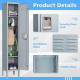 LISSIMO 66 in. 2-Shelf Steel Metal Locker for Home, 1 Door Dressing Room, Gym, Lockable Storage Lockers for Employees in Grey