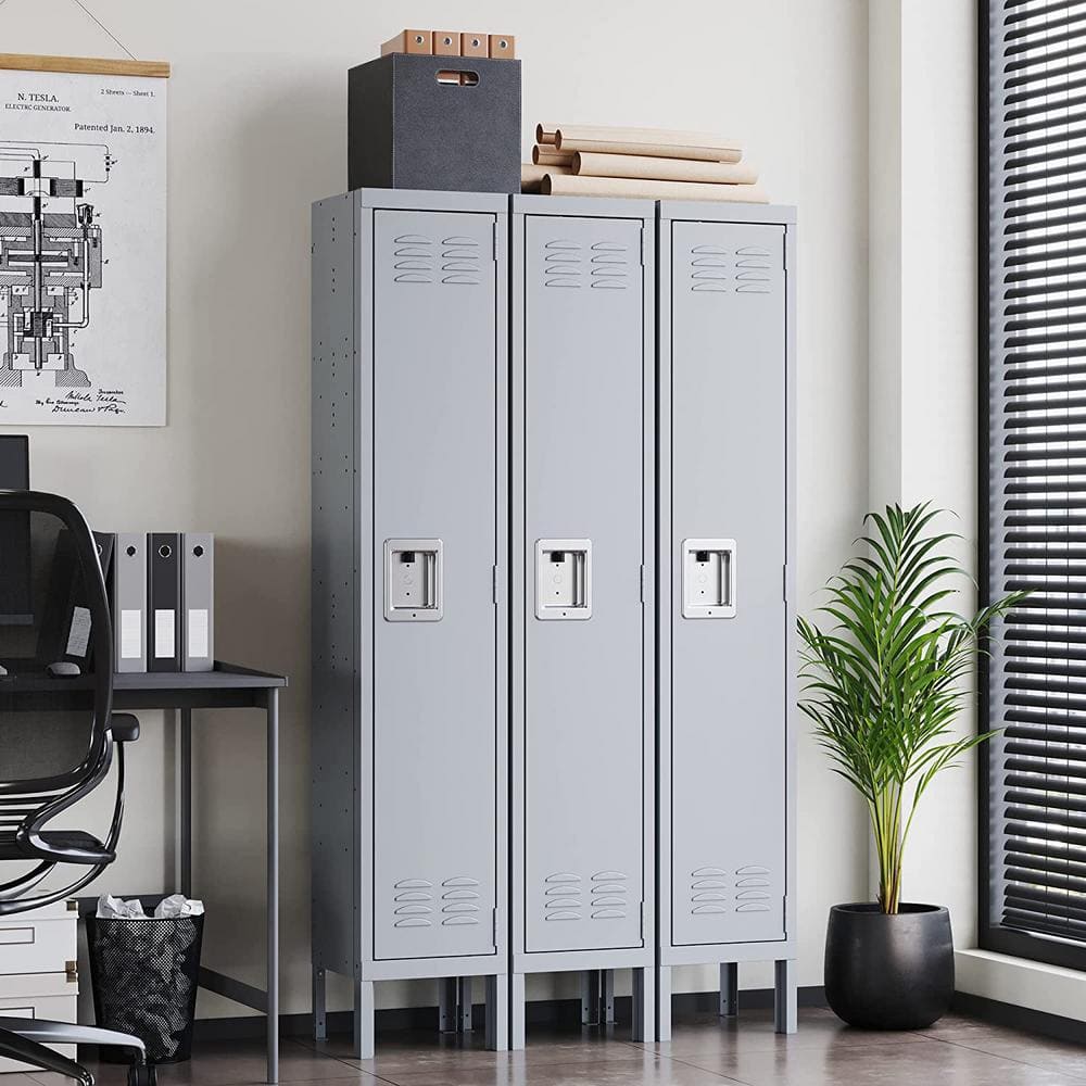 LISSIMO 66 in. 2-Shelf Steel Metal Locker for Home, 1 Door Dressing Room, Gym, Lockable Storage Lockers for Employees in Grey