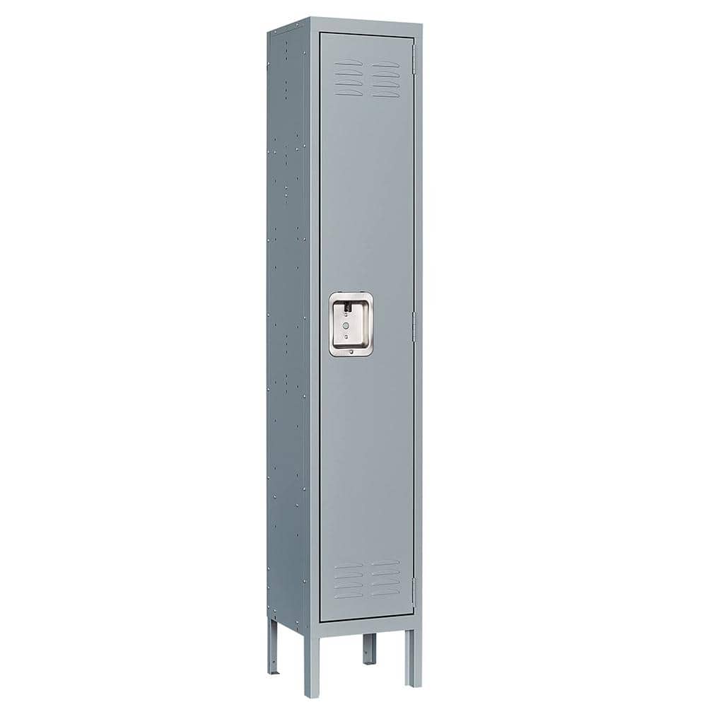 LISSIMO 66 in. 2-Shelf Steel Metal Locker for Home, 1 Door Dressing Room, Gym, Lockable Storage Lockers for Employees in Grey