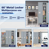 LISSIMO 66 in. 2-Shelf Steel Metal Locker for Home, 1 Door Dressing Room, Gym, Lockable Storage Lockers for Employees in Grey