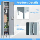 LISSIMO 66 in. 2-Shelf Steel Metal Locker for Home, 1 Door Dressing Room, Gym, Lockable Storage Lockers for Employees in Grey