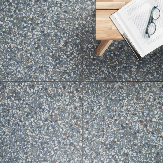 Kobe Flakes Ocean Blue 24x24 Terrazzo Look Matte Porcelain Tile - Lux Tile