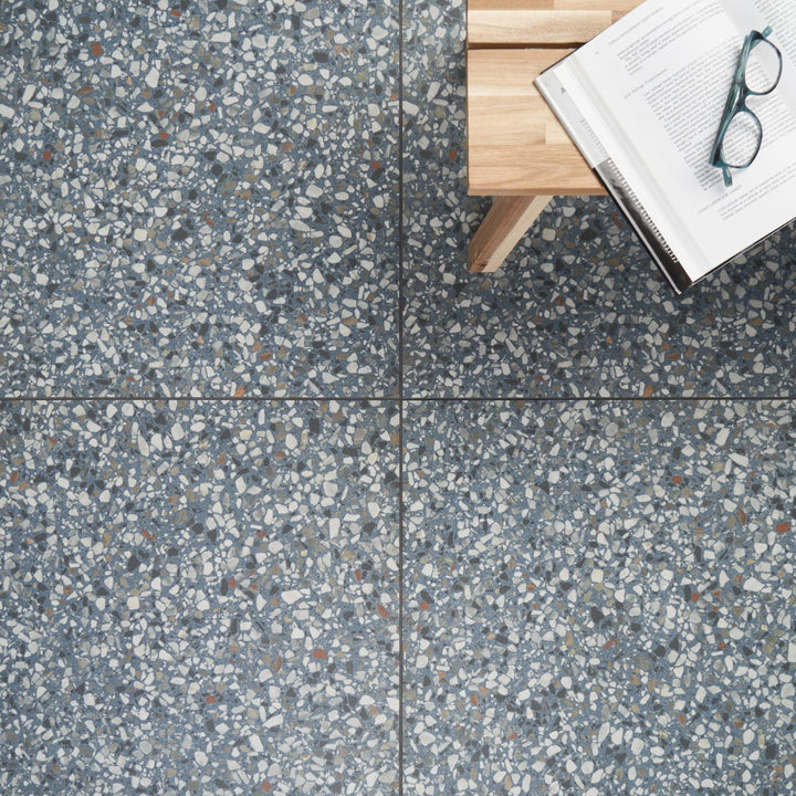 Kobe Flakes Ocean Blue 24x24 Terrazzo Look Matte Porcelain Tile - Lux Tile