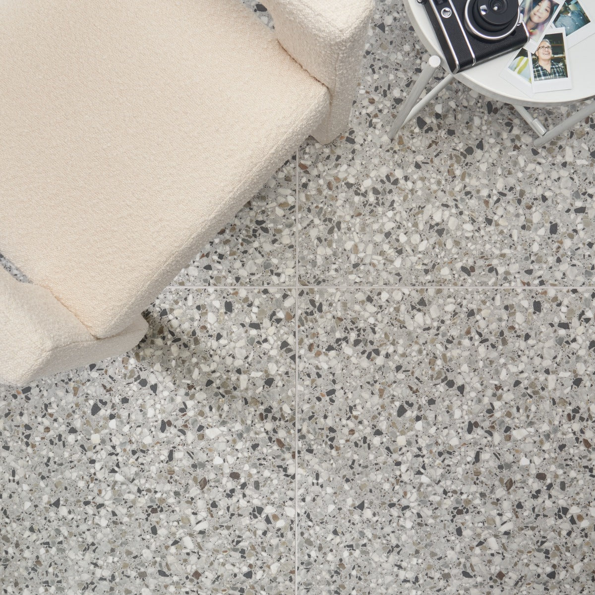 Kobe Flakes Smoke Gray 24x24 Terrazzo Look Matte Porcelain Tile - Lux Tile