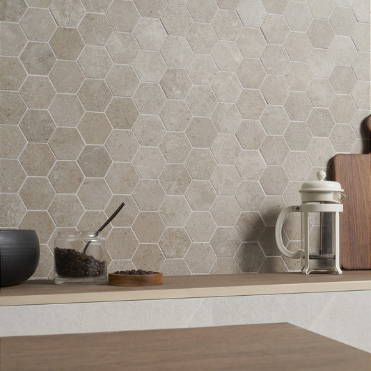 Lux Tile New Rock Tortora Beige 3" Hex Matte Porcelain Mosaic Tile