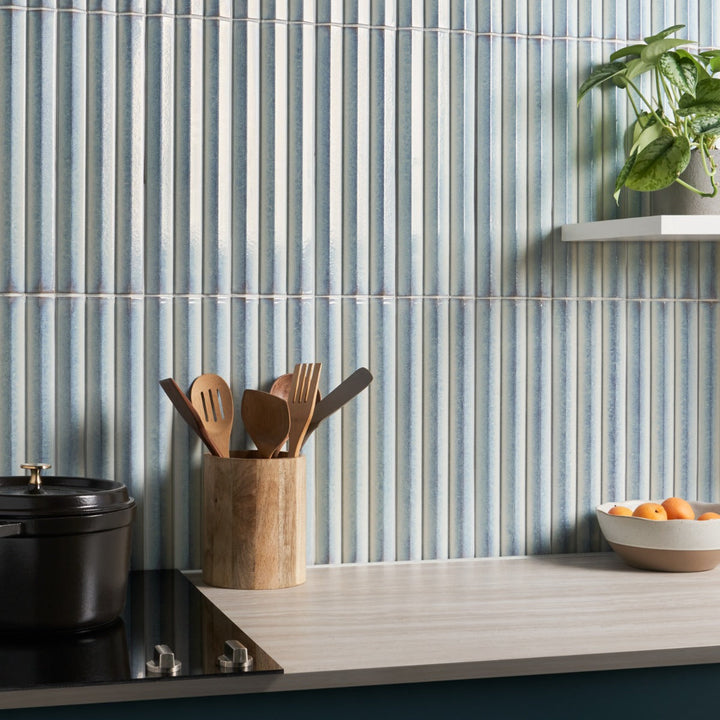 Ponto Iris White Fluted 5x16 3D Polished Porcelain Tile by Lux Tile