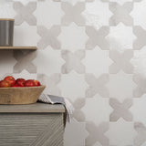Lux Tile Parma White Polished Star and Matte Cross 6" Terracotta Look Porcelain Tile