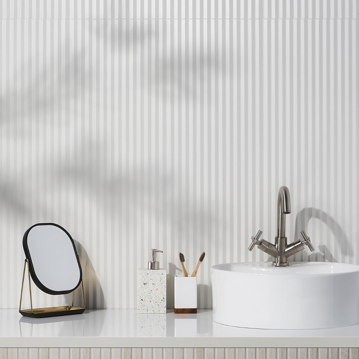Lux Tile Mod 3D White 12x36 Fluted Matte Ceramic Tile