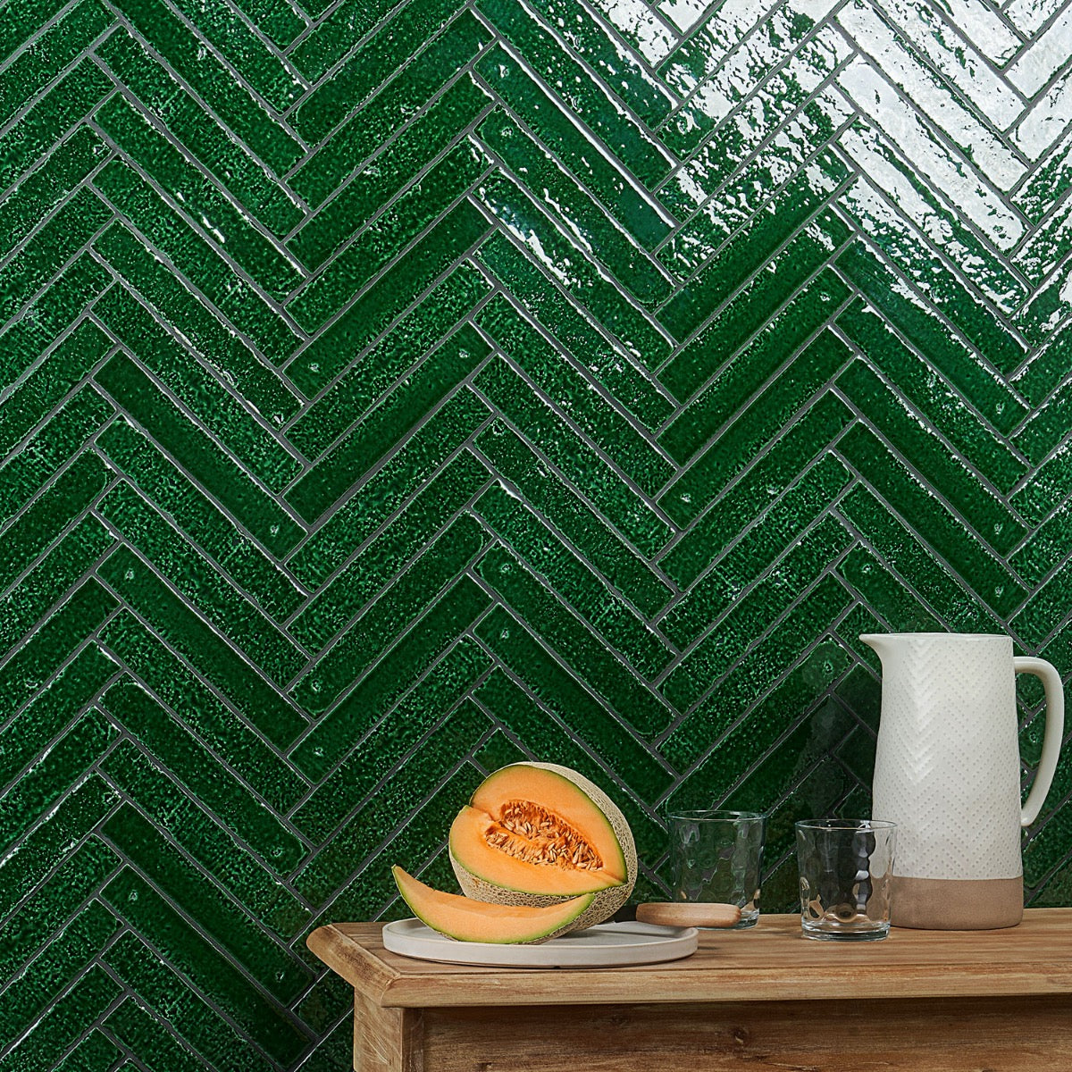 Wabi Sabi Emerald Green 1.5x9 Crackled Glossy Ceramic Tile by Lux Tile
