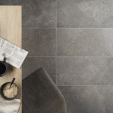Lux Tile New Rock Fossil Dark Gray 12x24 Matte Porcelain Tile