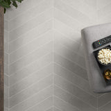 Lux Tile New Rock Perla White 4x21 Chevron Matte Porcelain Tile