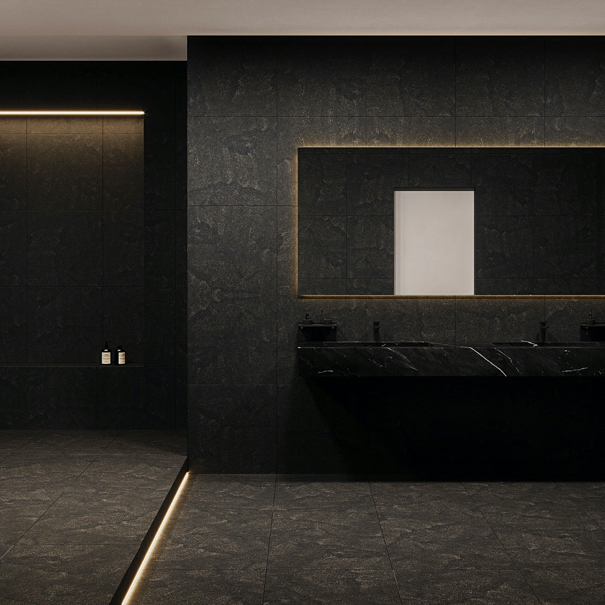 Acadia Charcoal Black 24x24 Matte Porcelain Tile - Limestone Look